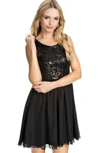 Dame sexy cocktail frühling damen oansatz großhandel plissee mini zeremonie kleider schwarz gold pailletten floral skater dress 21886