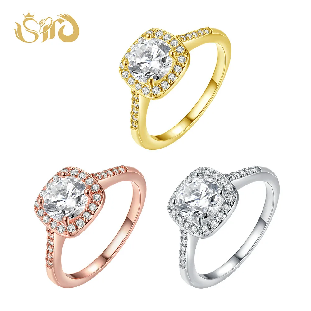 Hot Selling Single Zircon Ring 3 Color Square Zircon 7MM Large Zircon