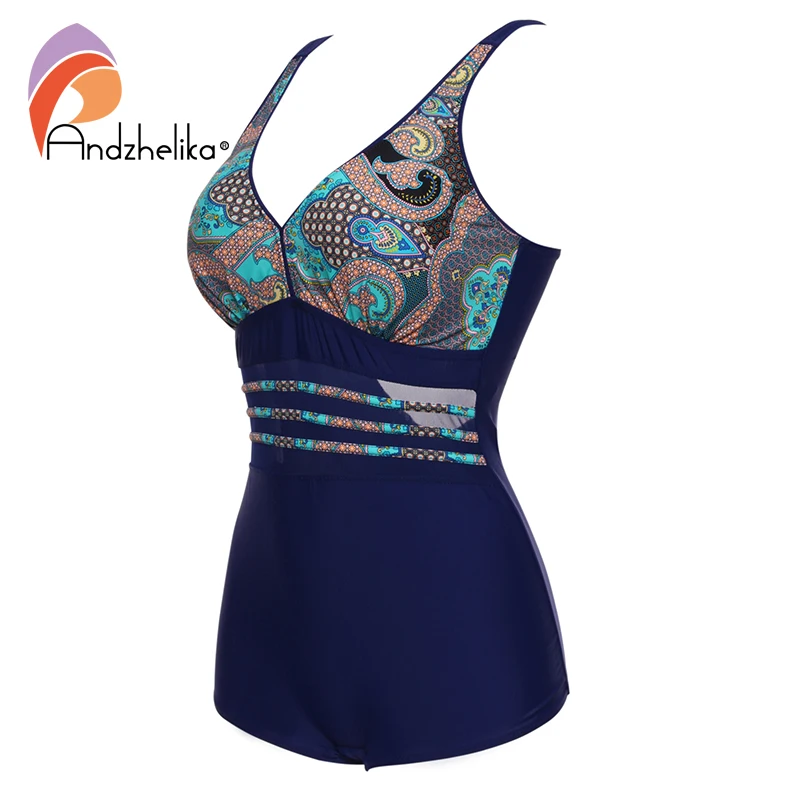 Женский слитный купальник Andzhelika 3XL 7XL большого размера с винтажным принтом