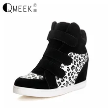 QWEEK Women font b Boots b font Height Increase Wedges Pu Leather Casual Shoes font b
