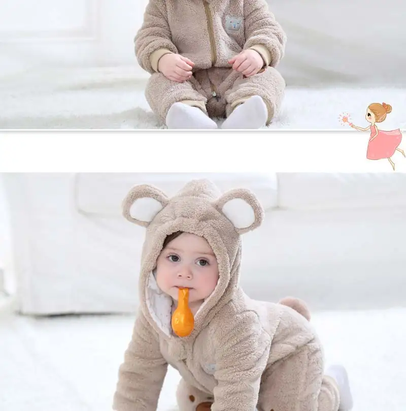 Baby Boy Winter Warm Romper Infant Animal Solid Flannel Clothes Toddler Girl Long Sleeve Hooded Costume Baby Cute Jumpsuit 0-24M (7)