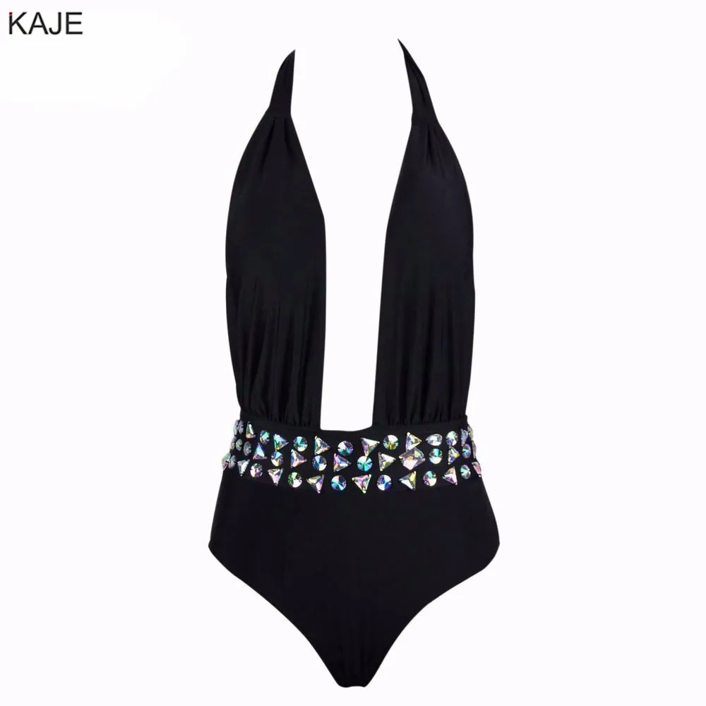 Sexy One Piece Suits 2016 Backless Monokini Rhinestone Swimsuit Diamond