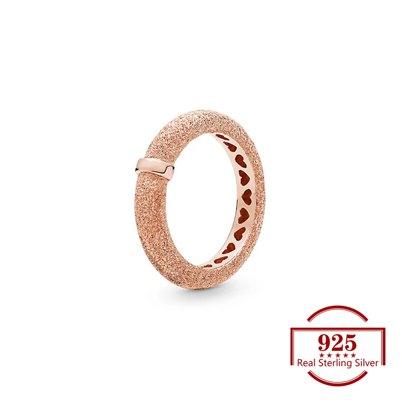 

Trendy Jewelry 925 Sterling Silver Rose Gold Color Matte Ring Fits Denmark Original Ring Women Jewelry Wedding Party Lover Gift