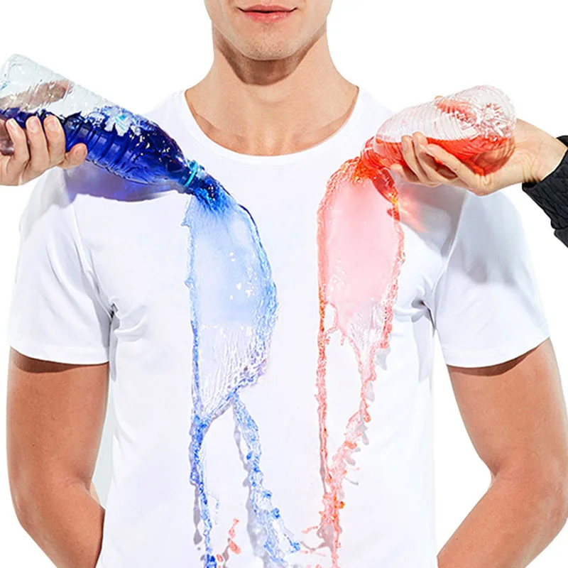 

High Men Short Sleeves T-shirts Waterproof Antifouling Fast Dry Breathable Solid Color Tops DOG88