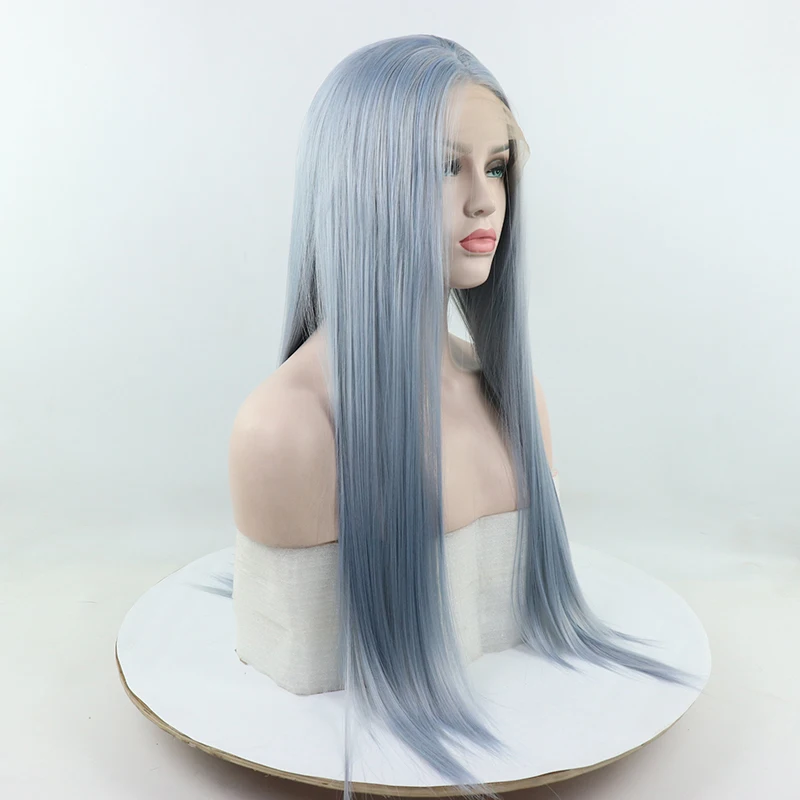 Fantasy beauty светло-голубые длинные прямые синтетические парики на шнурках спереди термостойкие волокна замена волос парик для женщин