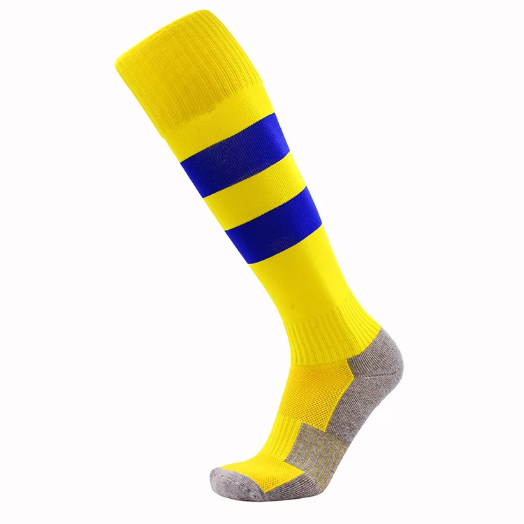 Brothock футбольные носки полотенце детские футбольные носки Плотные чулки нейлоновые спортивные носки полосатый узор производители - Цвет: Yellow Blue