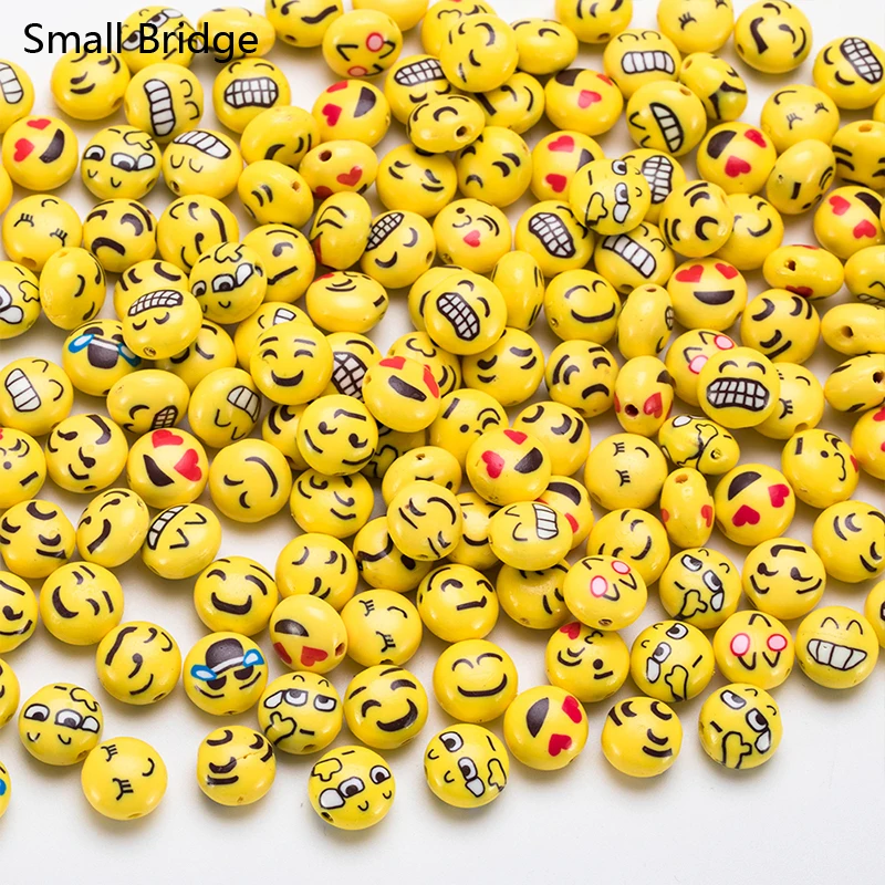 12mm Emoji Face Round Polymer Clay Beads For Jewelry Making Women Bracelet DIY Accessories