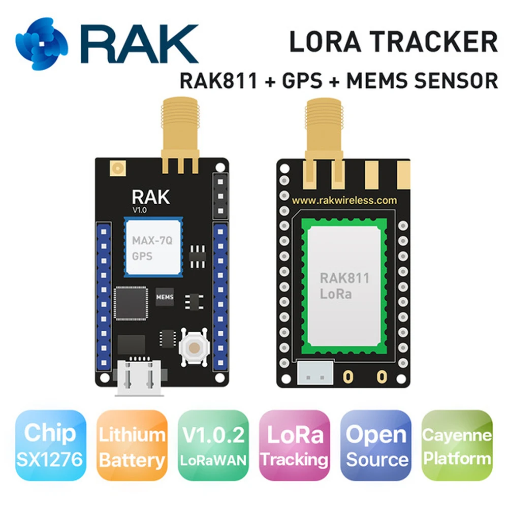

RAK811 LoRa Tracker Board Wireless Remote Positioning Tracker MAX-7Q GPS Module MEMS Sensor Support LoraWAN SX1276 Open Source