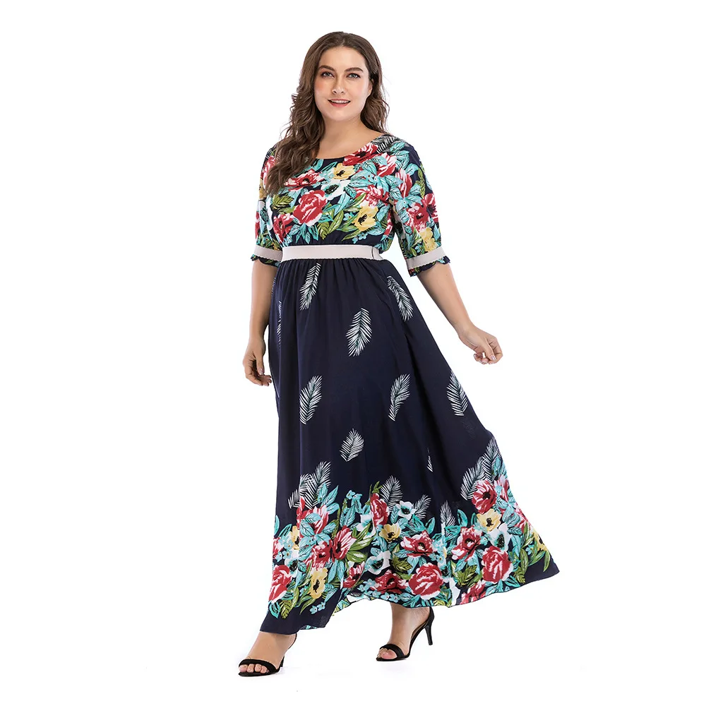 2018 Womens Summer Elegant Boho Beach Clothing Ladies Bohemian Print Maxi Long Dress Plus Size ...