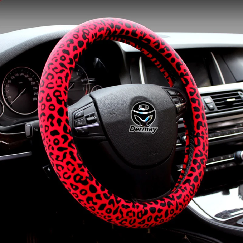 DERMAY hiver voiture fourrure mignon volant couvre filles rose rouge blanc  etc. 9 couleurs Diam 38 cm imprimé léopard femmes voiture accessoires