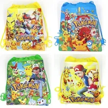 1 шт. 27*36 см Pokemon Go Рюкзак на шнурке из нетканого материала, Подарочная сумка, вечерние сумки с Пикачу для детей, украшения для девочек на день рождения