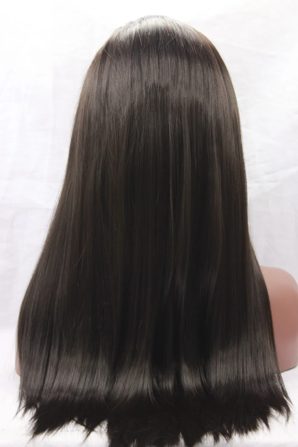 Natural looking dark brown 2# natural straight high quality 100% fiber synthetic hair lace front wig swiss lace 3-4"fastshipping