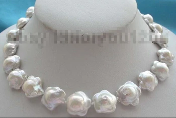 

Free shipping >>>>>>Natural 16mm White Reborn Keshi Flower Pearl Necklace