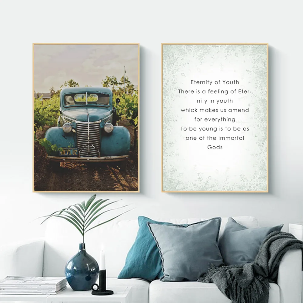 Car Poster Vintage Wall Art Canvas Decorative Paintings Quotes Wall Pictures For BedRoom Vintage Wall Paining Blue CarUnframed