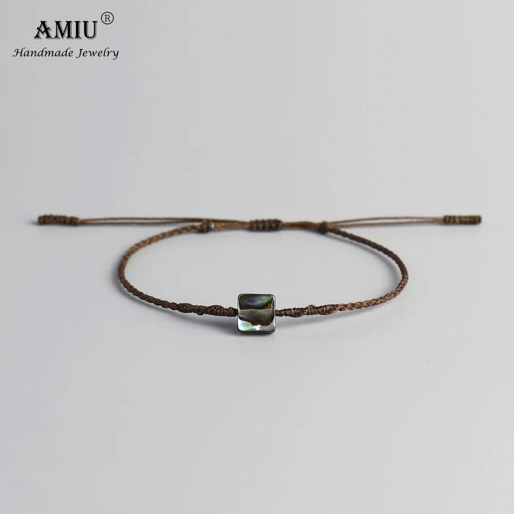 

2019 AMIU Handmade Natural Abalone Shell Waterproof Wax Thread Hand Woven Spiral Knot Rope Bangles For Women Men Beads Bracelets