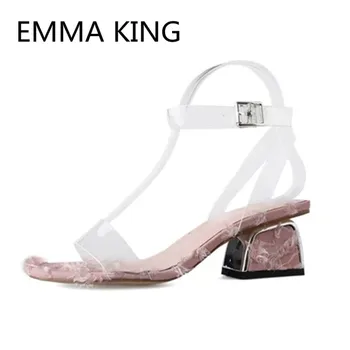 

PVC Transparent Women Gladiator Sandals Clear Ankle Buckle Strap High Heels Shoes Open Toe Tassel Ladies Party Wedding Sandals