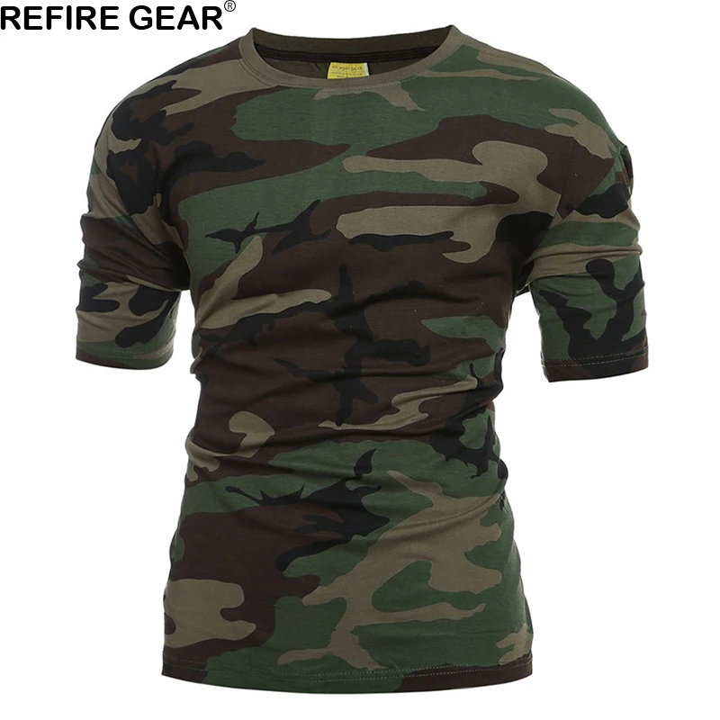 

Refire Gear Quick Dry Outdoor T Shirts Men O Neck Cotton Camouflage Hunting Shirts Breathable Paintball Hiking Camping T-Shirt