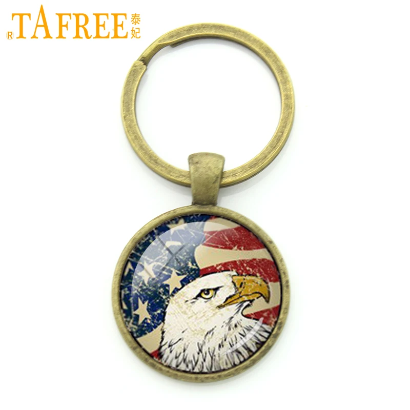 TAFREE Bald eagle key chain exquisite american flag art antique charm