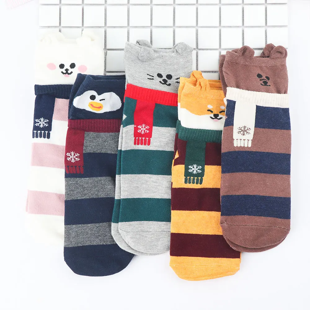 

1 Pair Cotton Women Socks 3D Cartoon Sock Funny Colorful Pattern Fashion Female Socks Striped Warm Sock