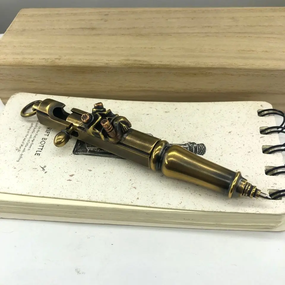 

Writing Tools Handmade Brass EDC Ballpoint Pen Creative Retro Bolt Type Tactical Pen
