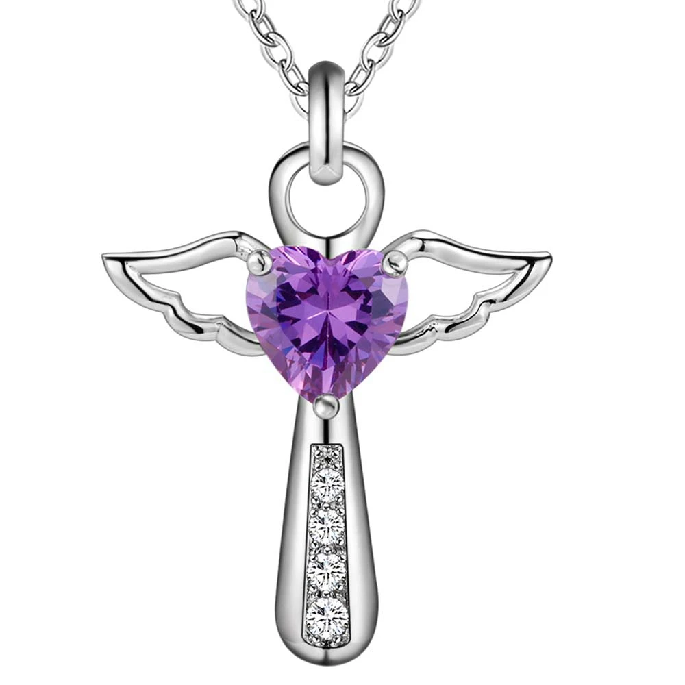 

Bijouterie Drop shipping Jesus Cross Love angel heart wing silver Pendant & Necklace Zircon Stone Crystal women lady Gifts AN057