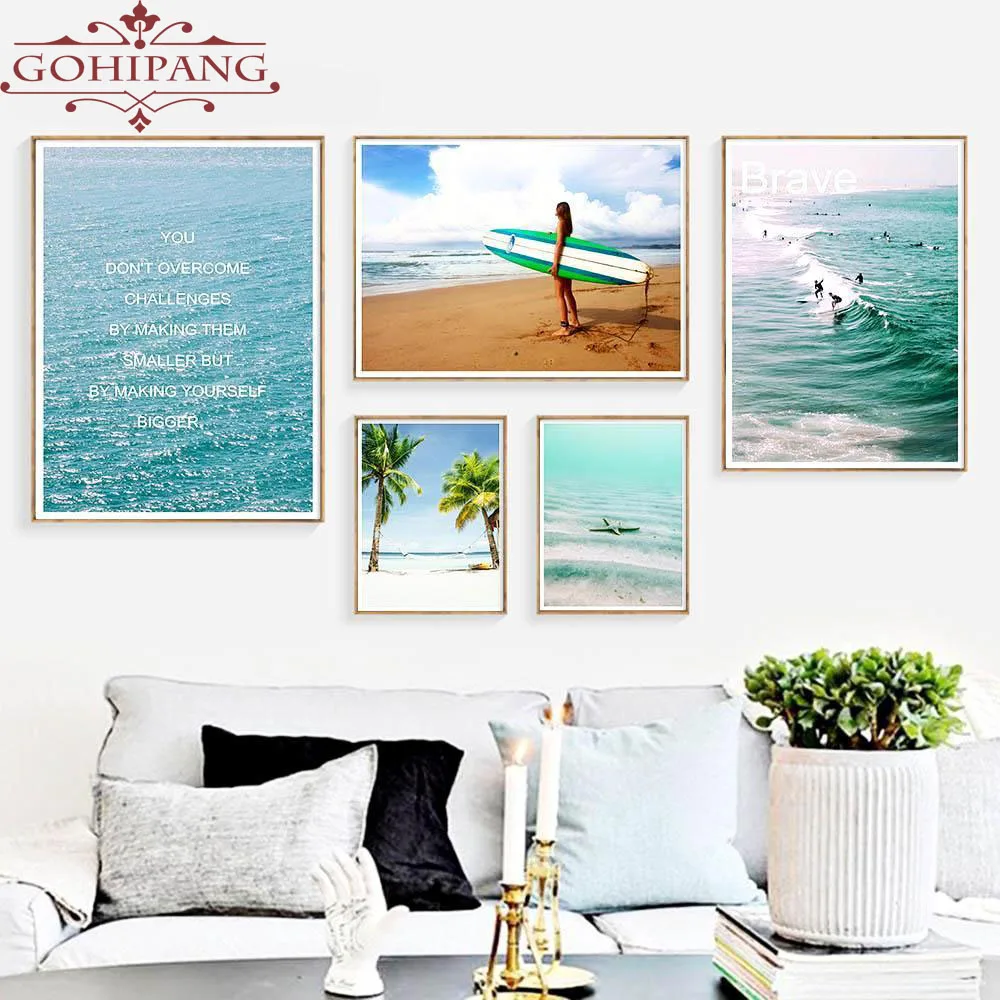 

Gohipang Surfing Landscape Wall Art Sea Landscape Nordic Canvas Painting Wall Art Posters Prints Pictures For Kids Children Room