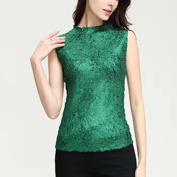 

LANMREM 2020 Summer New Fashion Temperament Women Loose Casual Strips Folds Solid Color Sleeveless Bottoming Shirt TC228