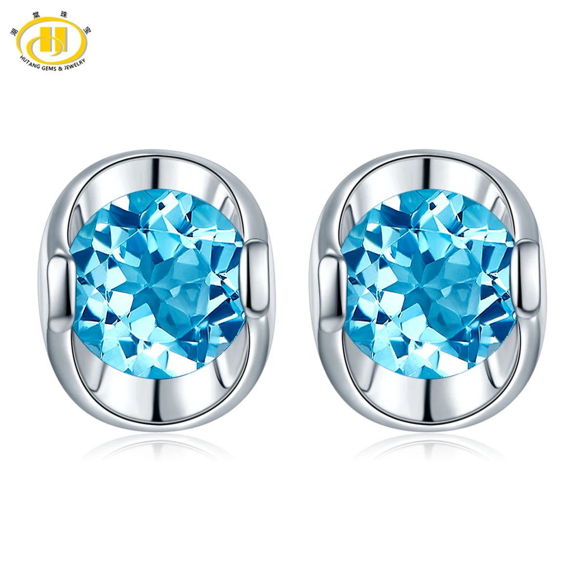 

Hutang Round 5.0mm Genuine Swiss Blue Topaz Stud Earrings Solid 925 Sterling Silver Gemstone Jewelry Simply Style 2017 New