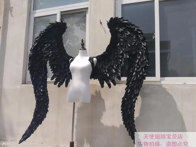 Черные ангельские крылья демона большой перья Крылья ангела шоу-показ мод вечерние реквизит косплей Фотостудия