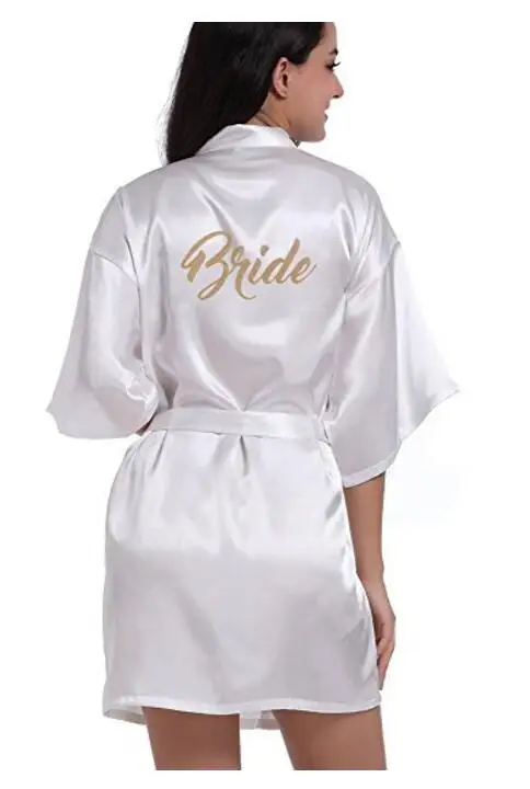 

RB70 2017 Sexy Bridal Party Robe Letter Bridesmaid on the Robe Back Women Short Satin Wedding Kimono Sleepwear Get Ready Robes
