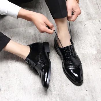 

New 2021 Spring 6cm Height increase Pointed Toe Dress Shoes Men Formal Elegant Office Wedding Shoes Leather Oxford Male