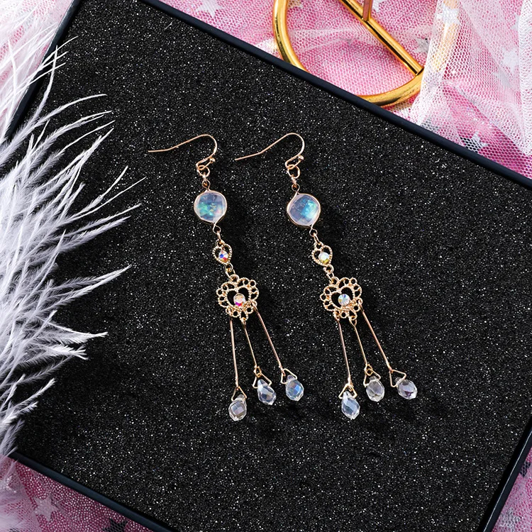 

Korea New Colorful AB Crystal Beads Tassel Heart Long Earrings For Women Fashion Jewelry Drop Dangle Earings Femme Bijoux