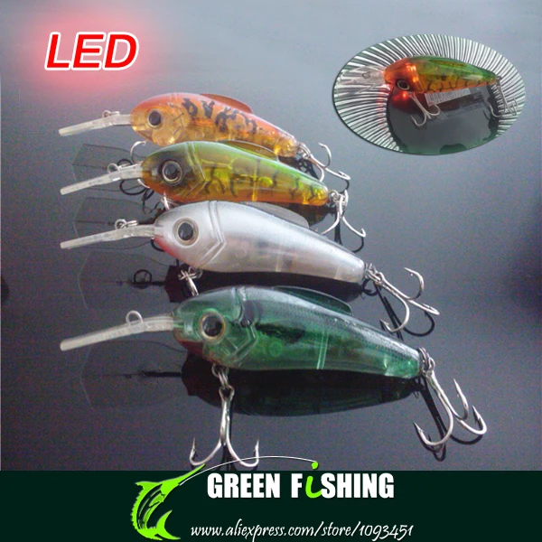 Free shipping 8pcs 70mm 17g LED flashing Fishing crank Lures LED Light electronic crankbait lure