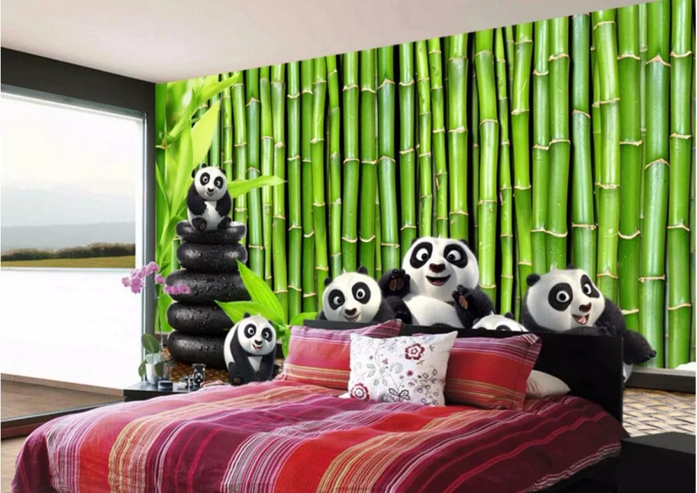 

Custom mural 3d room wallpaper Landscape Green bamboo lovely panda wall papers home decor 3d wall murals wallpaper for walls 3 d