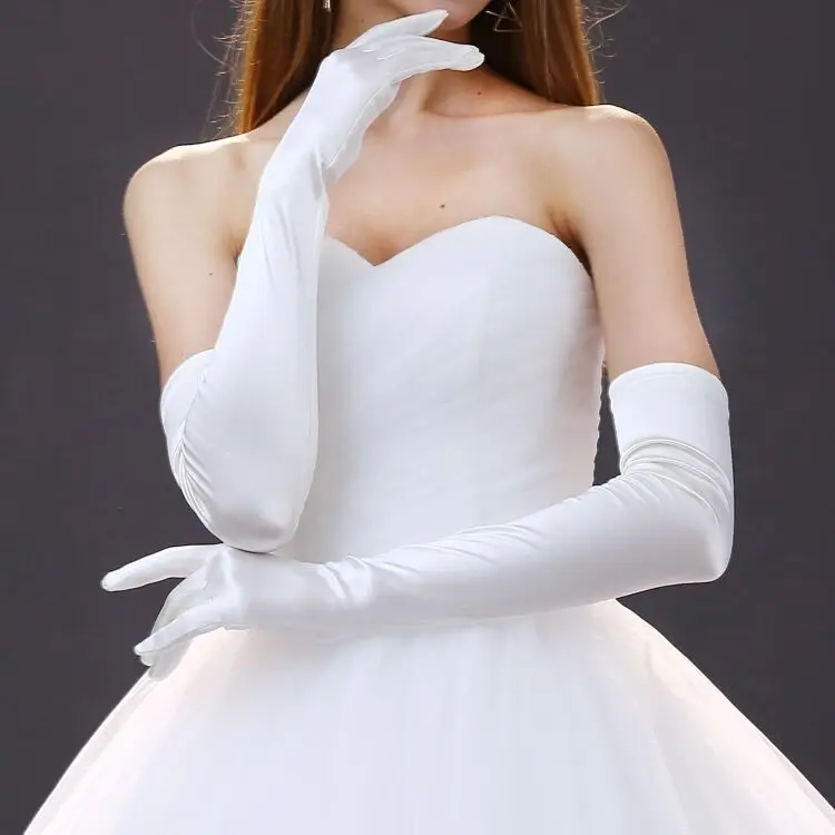 Женские свадебные перчатки длиной до локтя, белые свадебные перчатки на палец, Новое поступление, атласные танцевальные перчатки