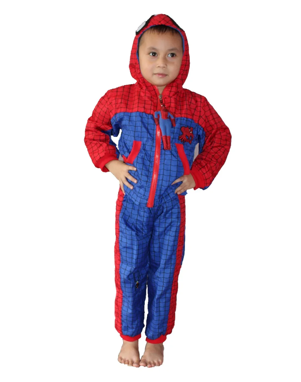 

3-7 years boy's Red Long sleeve 2 suit & cap Sportswear children Dust coat,boy spiderman Dust coat