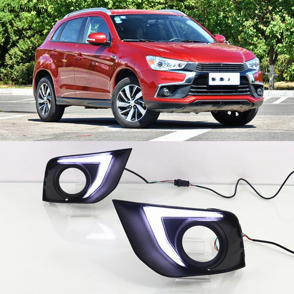 

CSGJMY 1 Set 12V ABS LED DRL Daytime Running Light Daylight With Yellow Turn Signal Lamp DRL For Mitsubishi ASX 2016 2017 2018