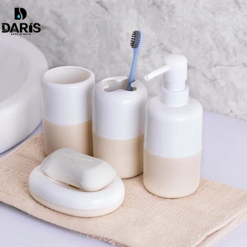 

SDARISB Colorful Minimalist Bathroom Plastic Kit Wash Cup Toothbrush Holder Cylinder Emulsion Bottle Toilet Four Sets