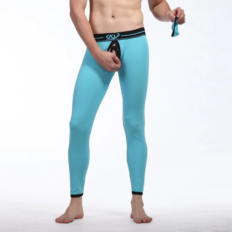 WangJiang, мужское длинное нижнее белье, сексуальные кальсоны, мужские, открытая передняя часть, термо, под брюки, открытая спина, гей, колготки, штаны, термо, зимние - Цвет: light green