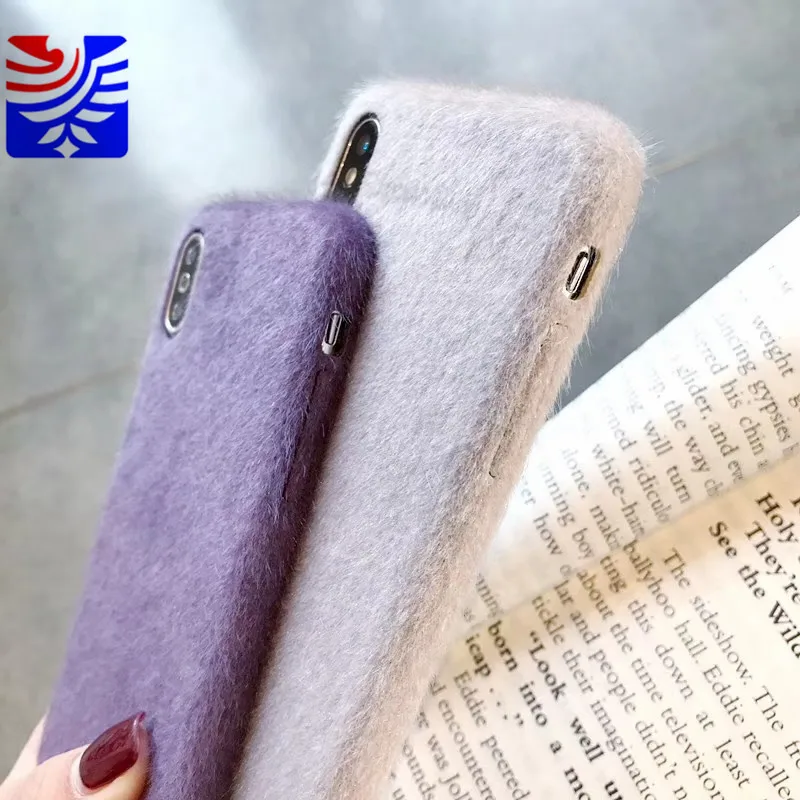 PEIPENG Simple and comfortable Plush Hairball Warm winter Phone Case Silica gel Faux rabbit fur For iPhone XS MAX 6 6s 7 8plus Fashion Christmas gift Anti-fall6