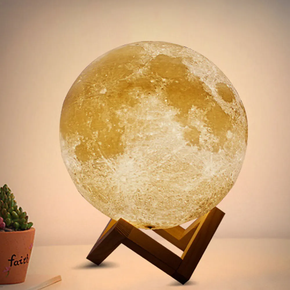 Best Rechargeable 3D Print Moon Lamp Color Change Touch Switch Bedroom Bookcase Small Ornaments And Miniature Decor Creative Gift