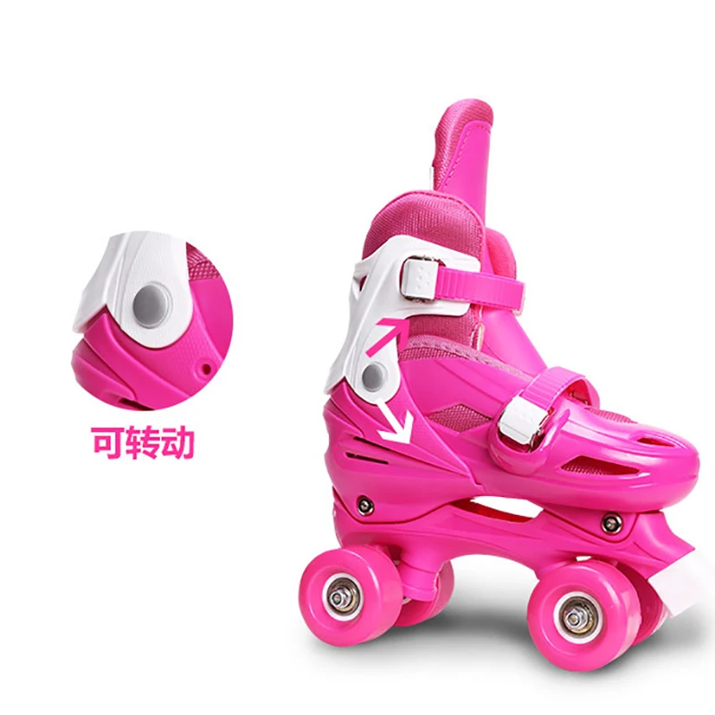 جميل الاطفال الأطفال فتاة الوردي مزدوجة خط رباعية مواز الشكل أحذية التزلج على الجليد الأحذية بو 4 عجلات للصدمات مع الفرامل مستقرة
