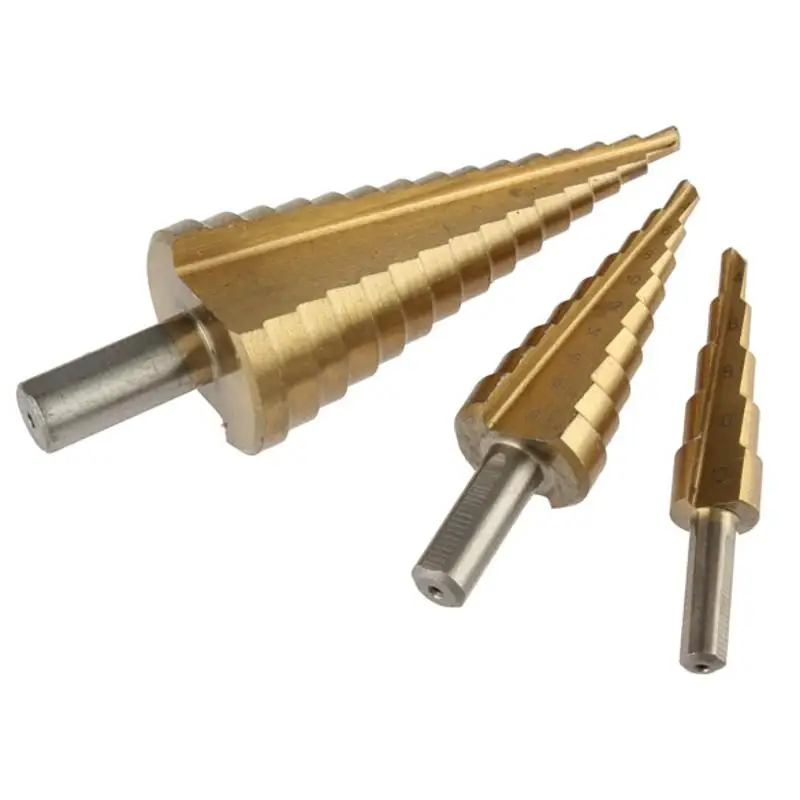 3 Pcs HSS Titanium Coated Step Cone Drill Bit High Speed Steel Hex Step