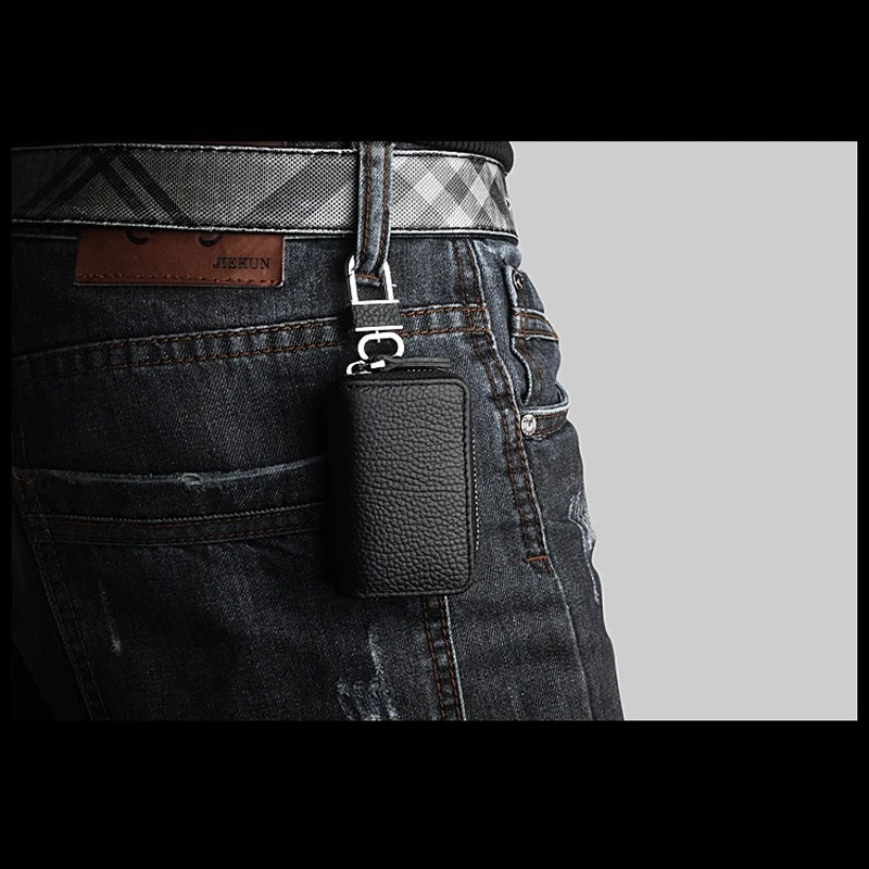 JX-LCLYL Universal Car PU Leather Smart Remote Key Chain Holder Fob Bag Case Cover