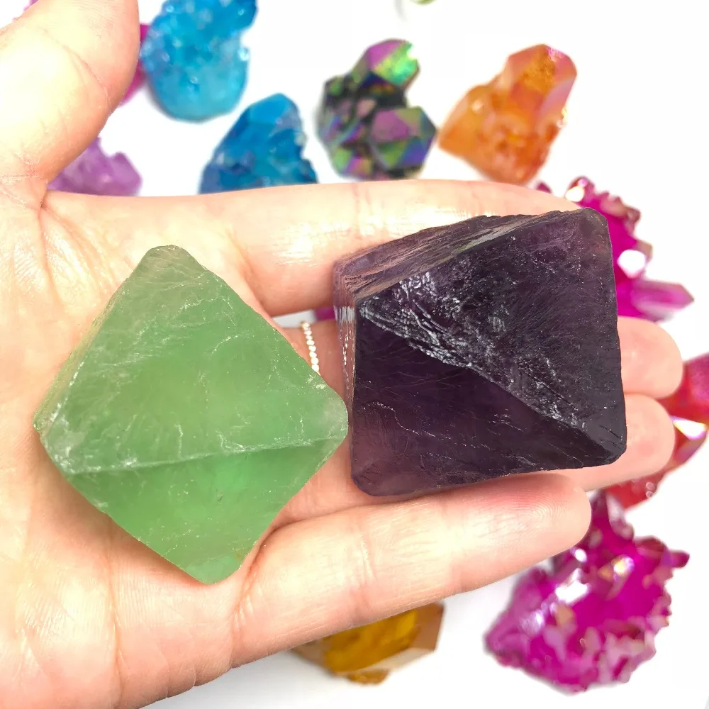 2pcs Beautiful Natural Fluorite Crystal Octahedron Stone Raw Gemstone Specimen Minerals Healing Stone Home Decoration 2pcs Beautiful Natural Fluorite Crystal Octahedron Stone Raw Gemstone Specimen Minerals Healing Stone Home Decoration