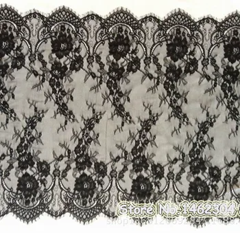 

Latest french lace fabric White/Black lace trim material, Quality Eyelash Bridal Lace Fabrics 70*300CM per pcs, 5pcs/lot