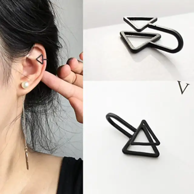 Kpop Fashion Black Triangle Geometric Earrings Woman Simple