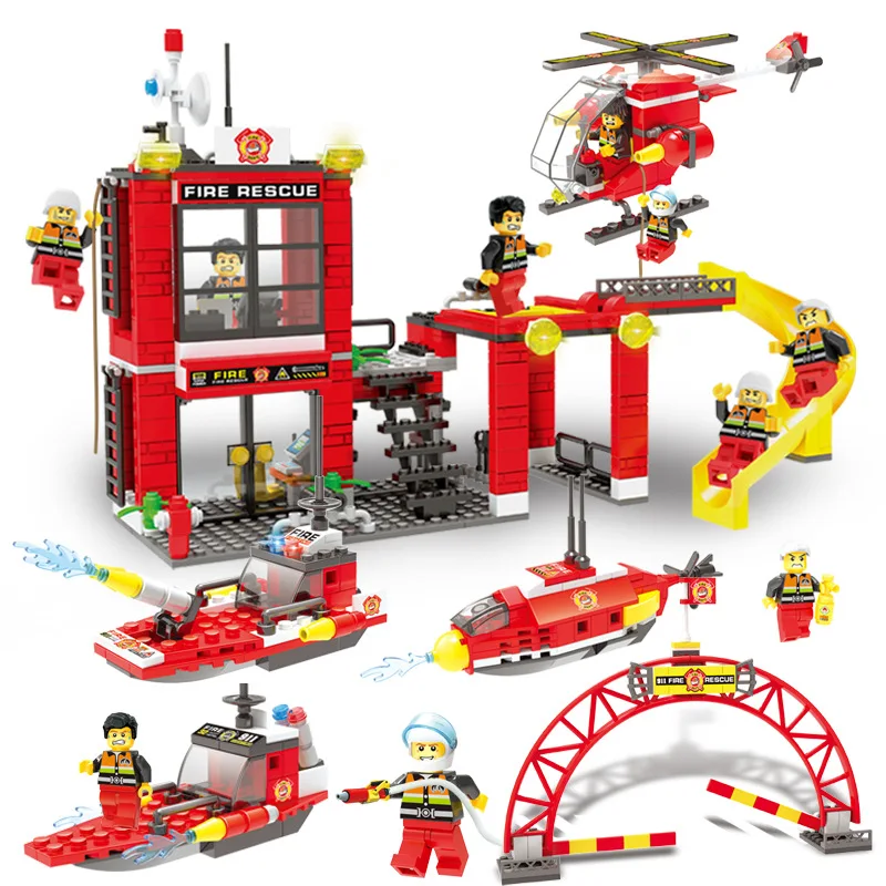 

New City Police Fire Station Building Blocks Compatible Legoinglys City Fire Rescue Figures Model Bricks Enlighten Toys for kids