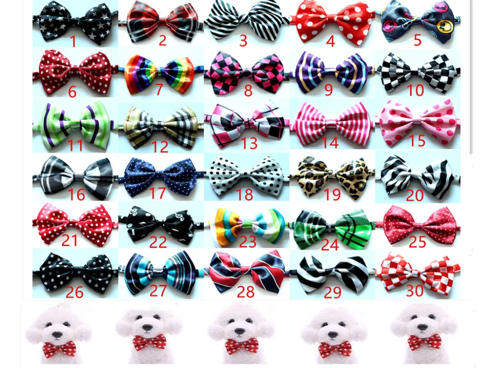120pcs Wholesale Pet Puppy Dog Cat Bow Ties Adjustable Mixed Patterns