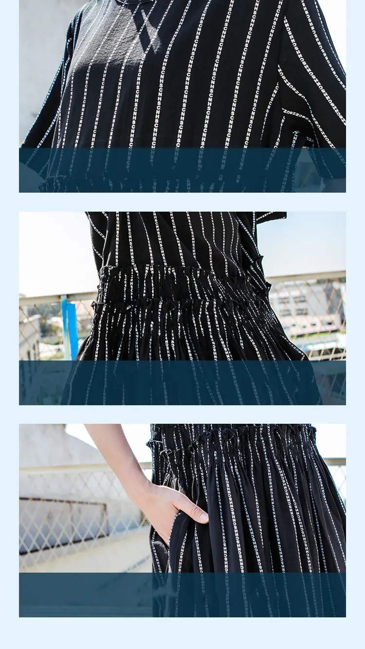 XITAO размера плюс талия миди платье женская одежда плиссированный полосатый дикий Джокер Корея Мода карман осенний пуловер LJT1839